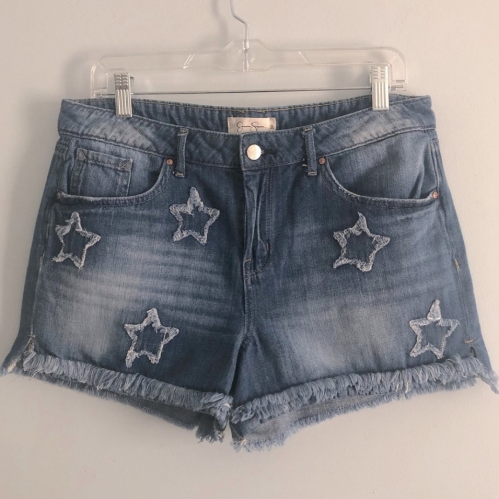 Jessica Simpson Star Frayed 5 Pocket Jean Shorts 30